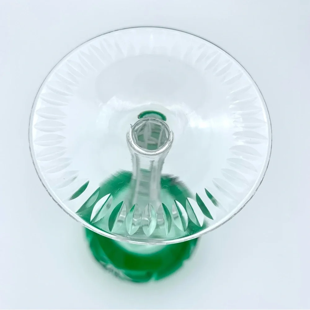 ‼️PENDING‼️Vintage Emerald Green Cut to Clear Crystal Wine Hock Glass Bohemian - Picture 13 of 15